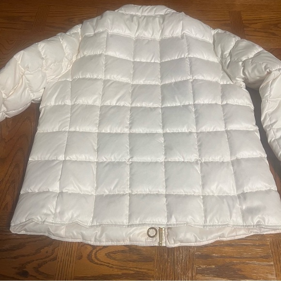 Tory Burch Quilted Puffer Jacket Large Snap Button in Cream Sz L Slim Fit Chic - Picture 12 of 14